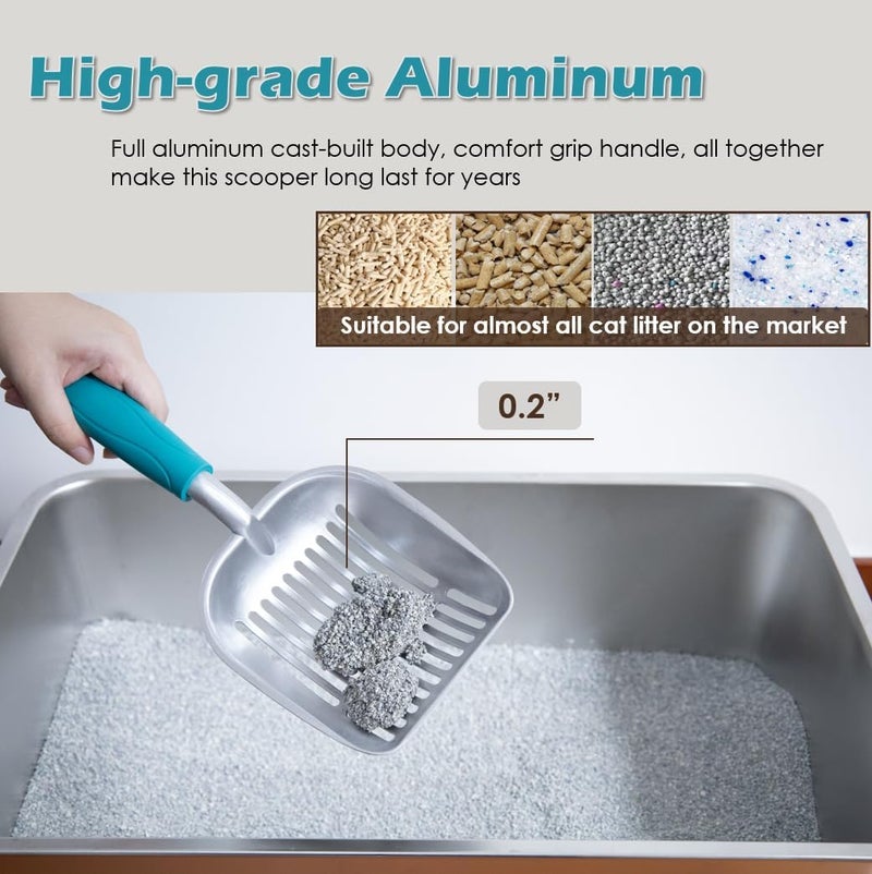 Vitisyao Metal Heavy Duty Cat Litter Scoop with Holder, Stainless Steel Kitty Litter Scooper Caddy for Litter Box, Aluminum Speed Sifter with Non-Slip Handle - Image 3
